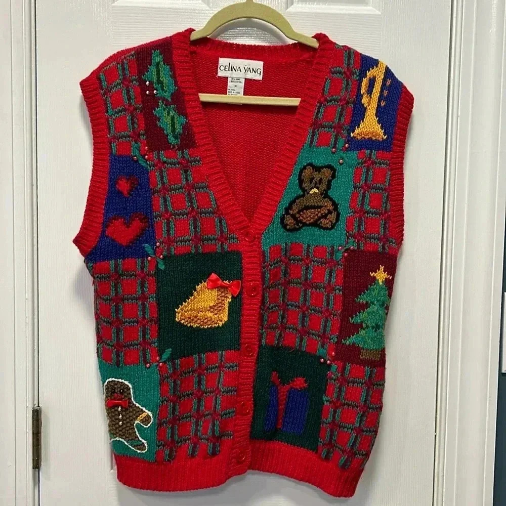 Vintage Women’s Christmas Sweater Vest Celina Yang size Medium